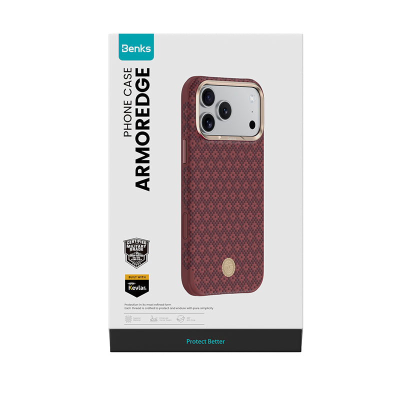 Apple iPhone 18 Pro Max Kılıf M-Safe Şarj Özellikli Benks ArmorPro ArmorEdge X9 Serisi Kevlar Karbon Kapak Kırmızı