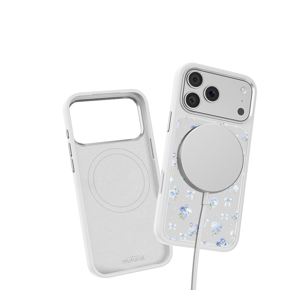 Apple iPhone 18 Pro Max Kılıf M-safe Şarj Özellikli Çiçek Tasarımlı Mutural Flower Serisi Kapak Beyaz