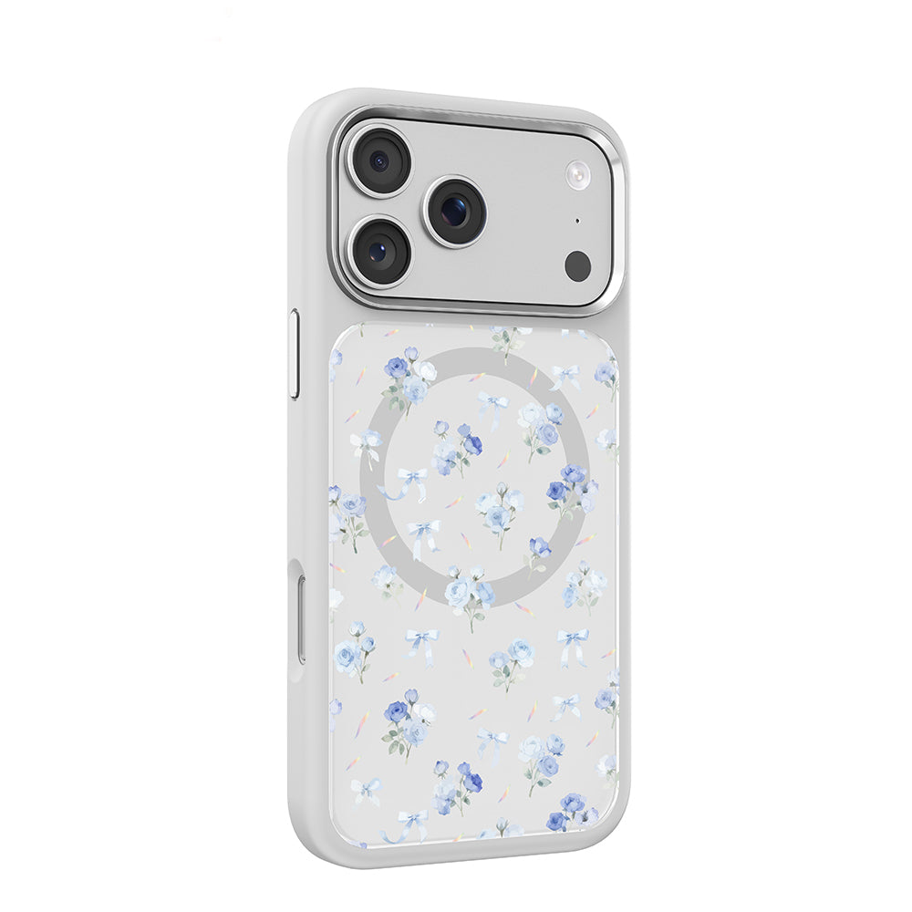 Apple iPhone 18 Pro Max Kılıf M-safe Şarj Özellikli Çiçek Tasarımlı Mutural Flower Serisi Kapak Beyaz