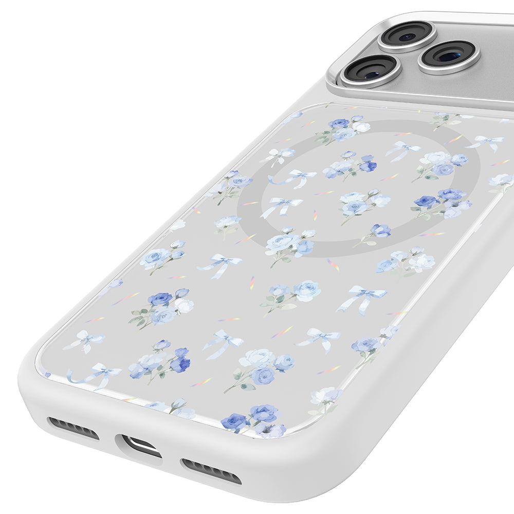Apple iPhone 18 Pro Max Kılıf M-safe Şarj Özellikli Çiçek Tasarımlı Mutural Flower Serisi Kapak Beyaz