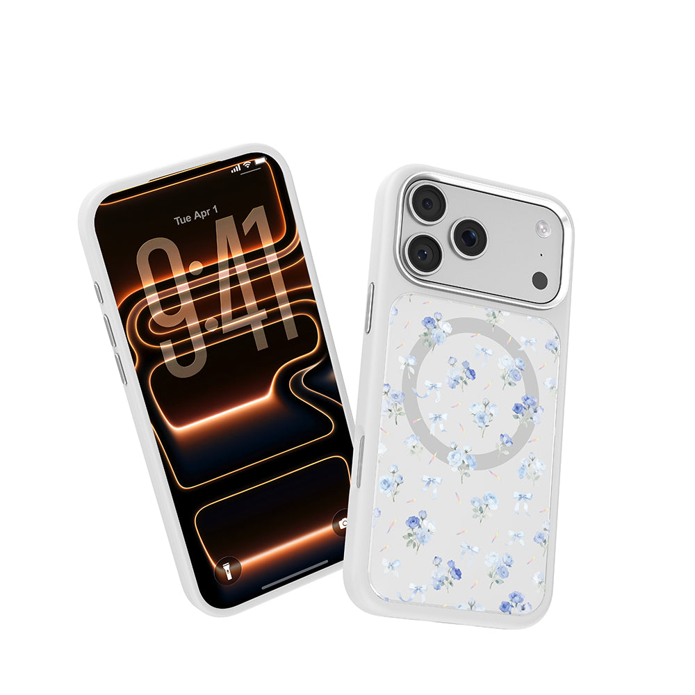 Apple iPhone 18 Pro Max Kılıf M-safe Şarj Özellikli Çiçek Tasarımlı Mutural Flower Serisi Kapak Beyaz