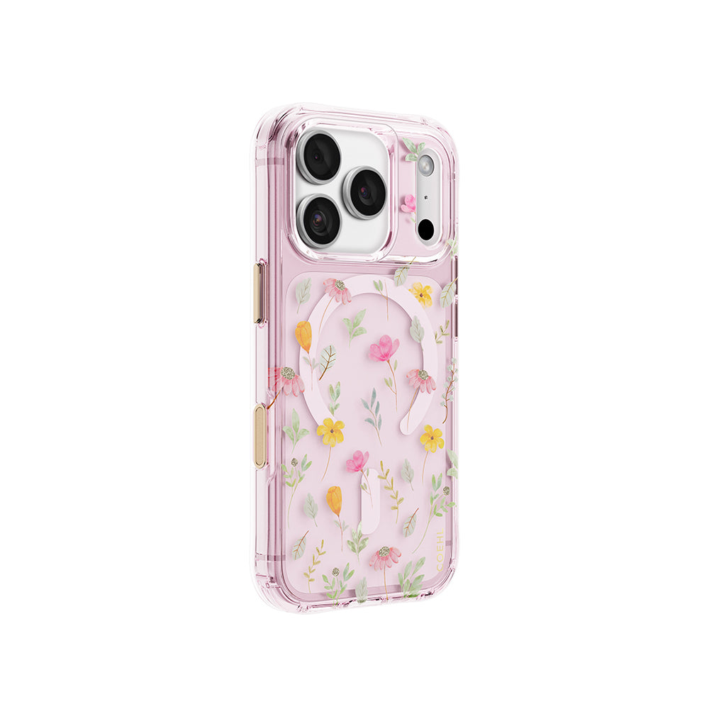 Apple iPhone 18 Pro Max Kılıf M-safe Şarj Özellikli Çiçekli Tasarım Coehl Evie Serisi Kapak Pembe