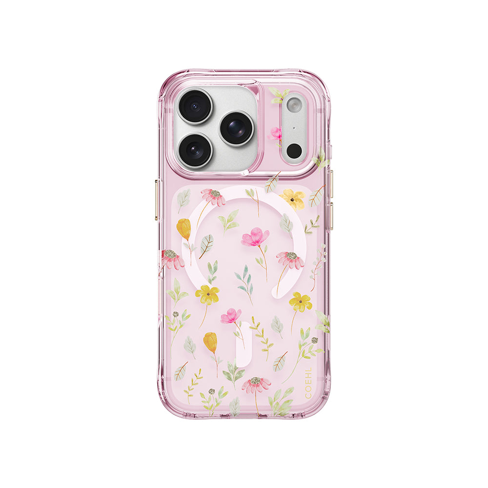 Apple iPhone 18 Pro Kılıf M-safe Şarj Özellikli Çiçekli Tasarım Coehl Evie Serisi Kapak Pembe