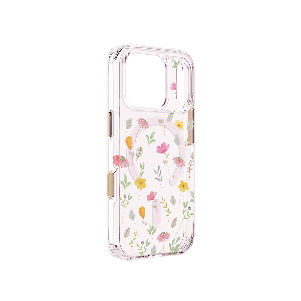 Apple iPhone 18 Pro Kılıf M-safe Şarj Özellikli Çiçekli Tasarım Coehl Evie Serisi Kapak Pembe