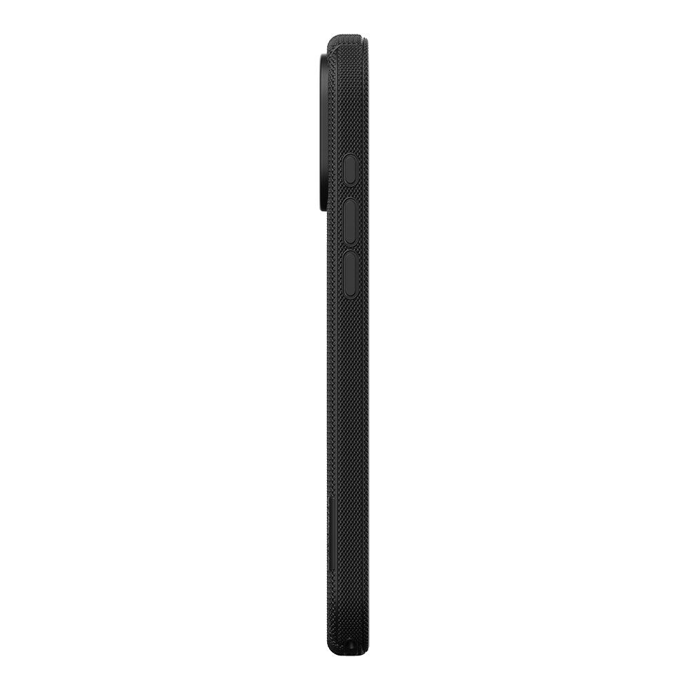 Apple iPhone 18 Pro Max Kılıf M-Safe Şarj Özellikli Çizgi Desenli Kumaş Dokulu Zore Paris Lorin Kapak Siyah