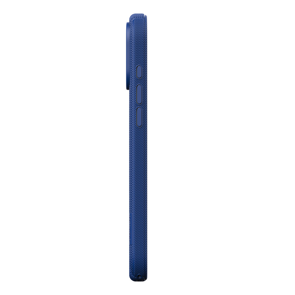 Apple iPhone 18 Pro Max Kılıf M-Safe Şarj Özellikli Çizgi Desenli Kumaş Dokulu Zore Paris Lorin Kapak Lacivert