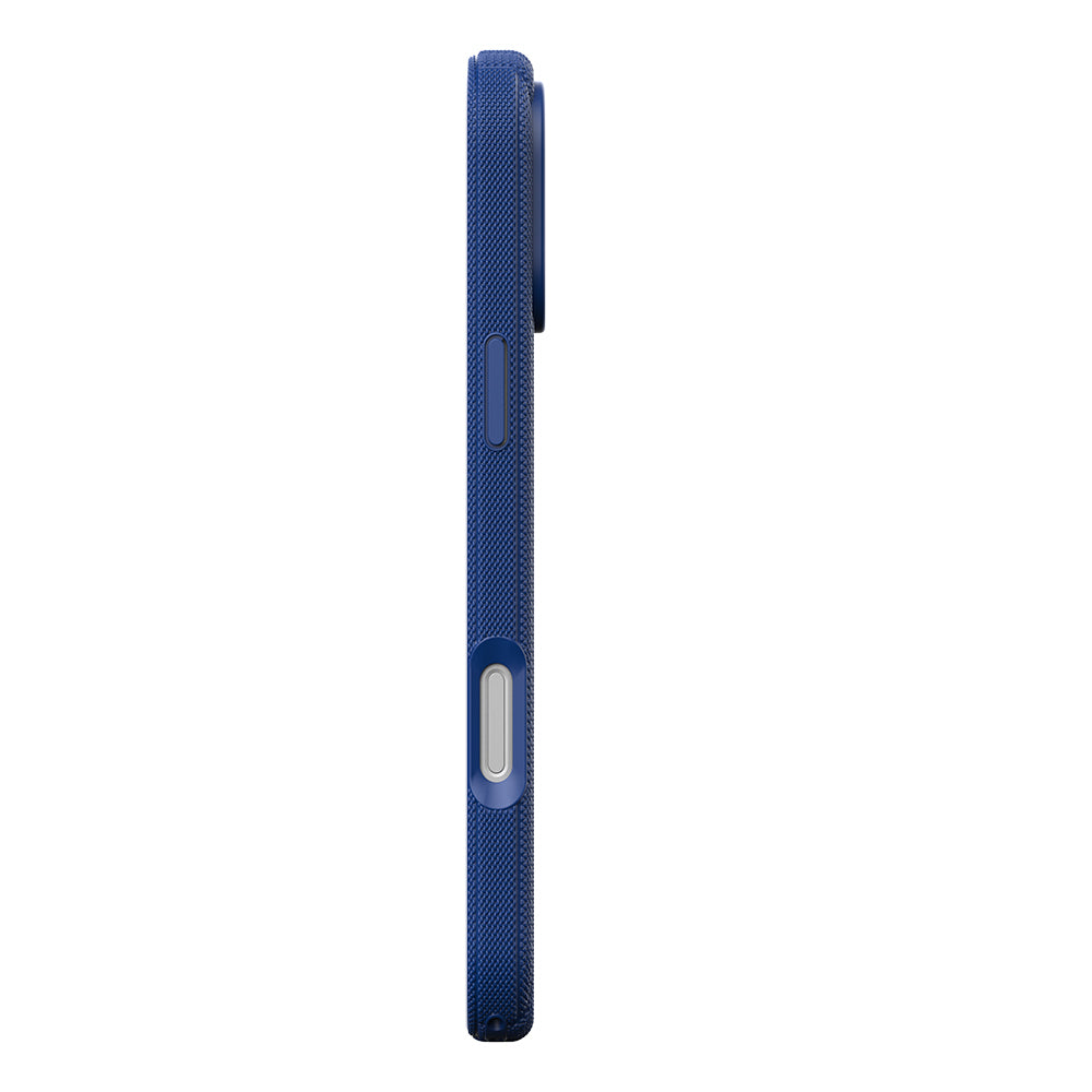 Apple iPhone 18 Pro Max Kılıf M-Safe Şarj Özellikli Çizgi Desenli Kumaş Dokulu Zore Paris Lorin Kapak Lacivert