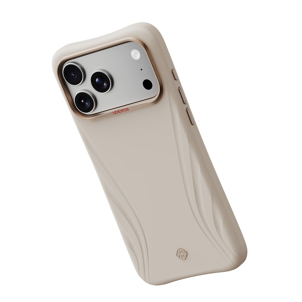 Apple iPhone 18 Pro Max Kılıf M-Safe Şarj Özellikli Çizgili Logolu Udemos Freedom Serisi Kapak Beyaz