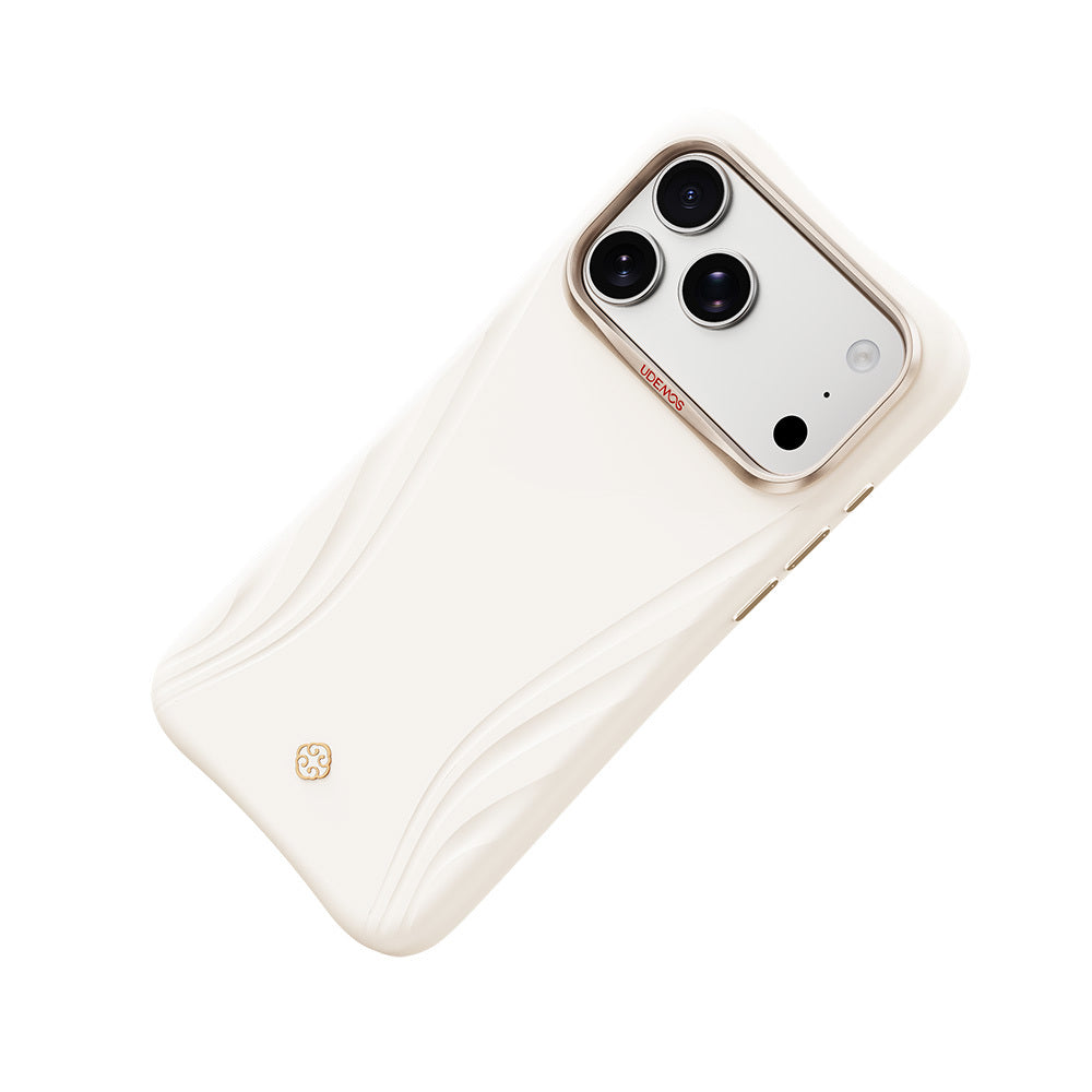 Apple iPhone 18 Pro Max Kılıf M-Safe Şarj Özellikli Çizgili Logolu Udemos Freedom Serisi Kapak Beyaz