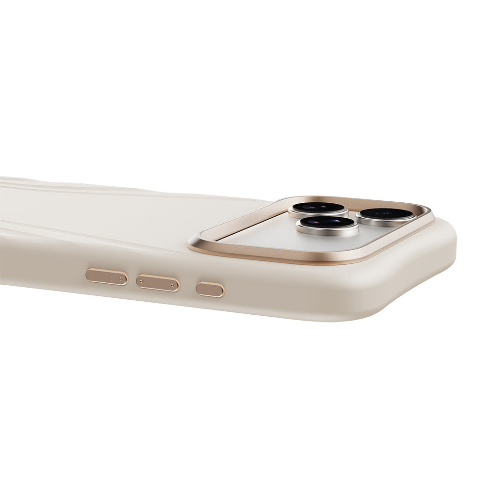 Apple iPhone 18 Pro Max Kılıf M-Safe Şarj Özellikli Çizgili Logolu Udemos Freedom Serisi Kapak Beyaz