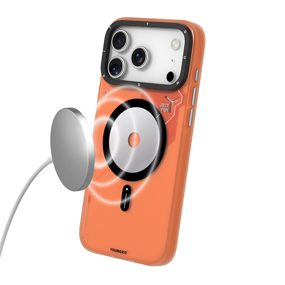 Apple iPhone 18 Pro Max Kılıf M-safe Şarj Özellikli Disk Desenli Youngkit Disc Battle Kapak Gri