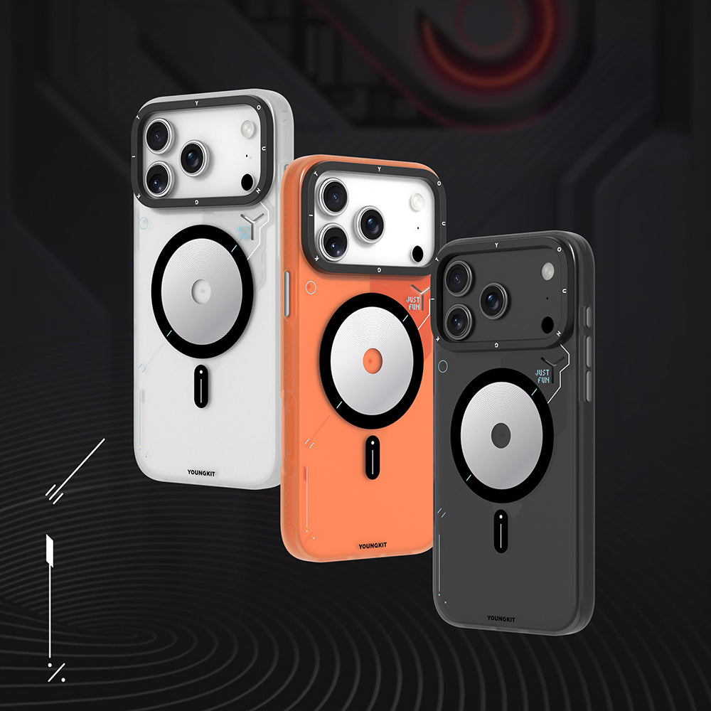 Apple iPhone 18 Pro Max Kılıf M-safe Şarj Özellikli Disk Desenli Youngkit Disc Battle Kapak Turuncu