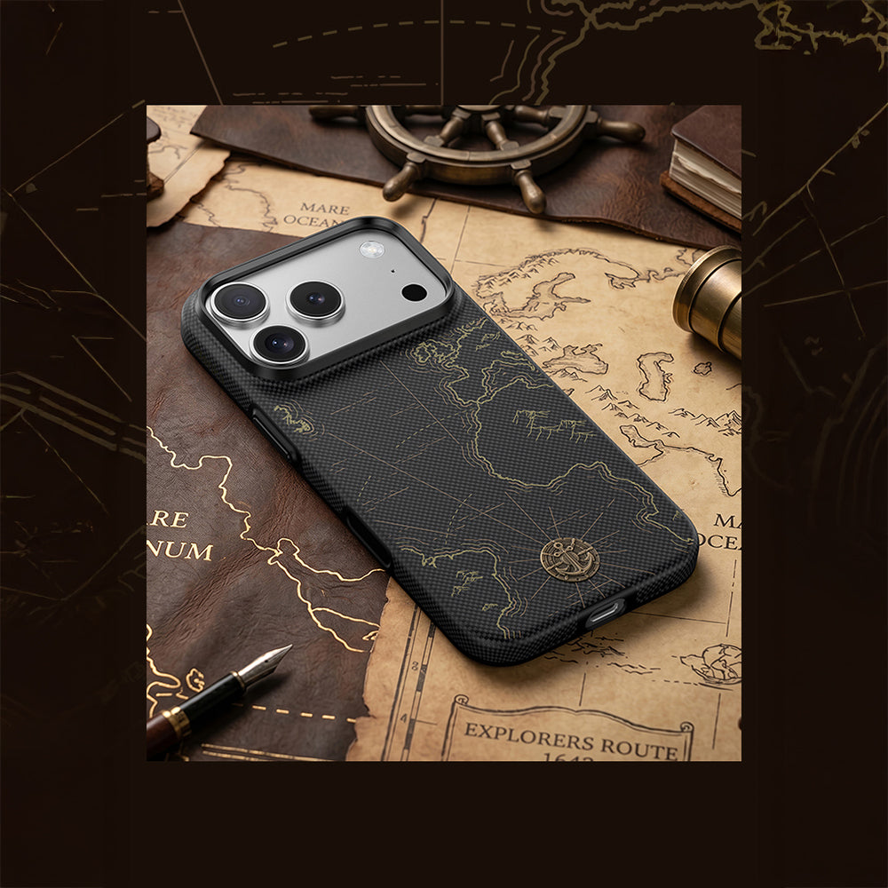 Apple iPhone 18 Pro Max Kılıf M-safe Şarj Özellikli Karbon Fiber Tasarımlı Benks ArmorEdge Air Navigator Kevlar Kapak Siyah