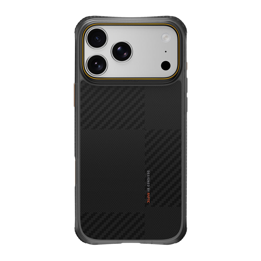 Apple iPhone 18 Pro Max Kılıf M-safe Şarj Özellikli Metal Kamera Çerçeveli Raptic Aramid Dual Karbon Fiber Mondrian Serisi Kapak Siyah