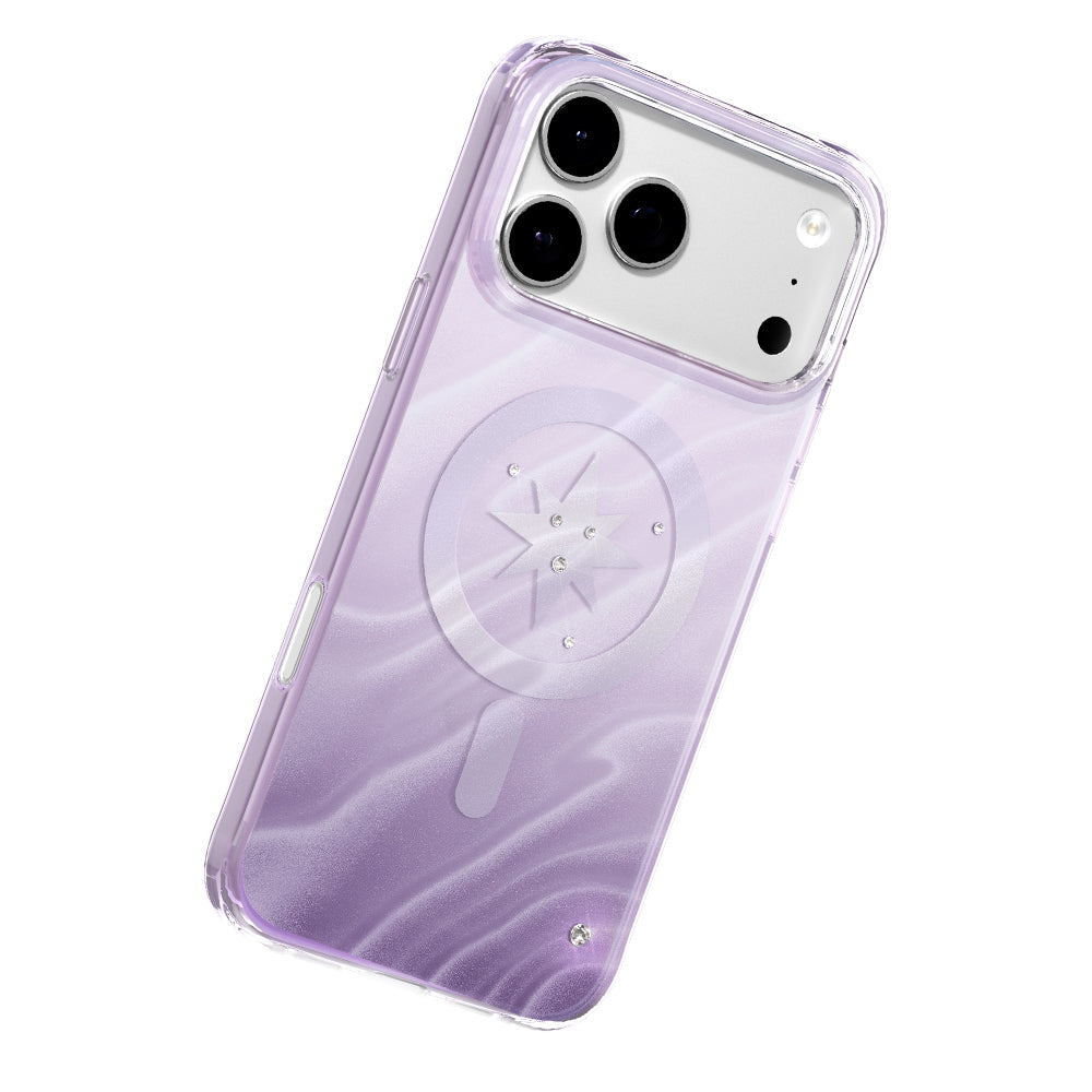 Apple iPhone 18 Pro Max Kılıf M-Safe Şarj Özellikli Orjinal Swarovski Taşlı Zore Paris Rovix Sert PC Kapak Açık Mor