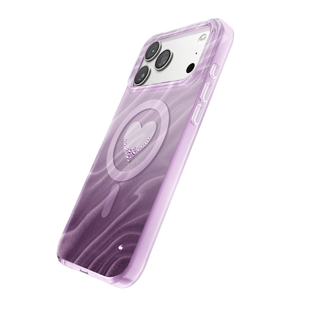 Apple iPhone 18 Pro Max Kılıf M-Safe Şarj Özellikli Orjinal Swarovski Taşlı Zore Paris Rovix Sert PC Kapak Mor