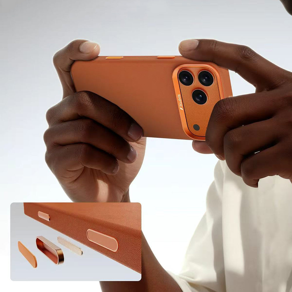 Apple iPhone 18 Pro Max Kılıf M-Safe Şarj Özellikli Polimerik Deri Raptic Urban Nano Kapak Turuncu