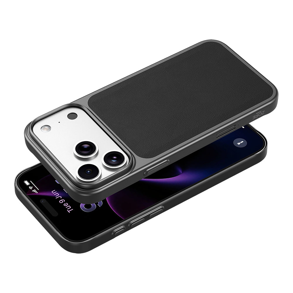 Apple iPhone 18 Pro Max Kılıf M-Safe Şarj Özellikli PU Zore Paris Trexo Sert PC Kapak Siyah