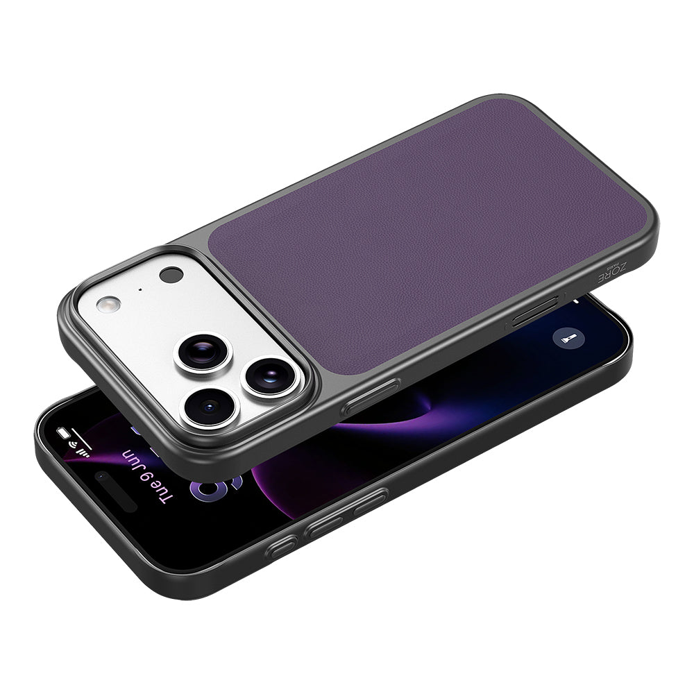 Apple iPhone 18 Pro Max Kılıf M-Safe Şarj Özellikli PU Zore Paris Trexo Sert PC Kapak Mor
