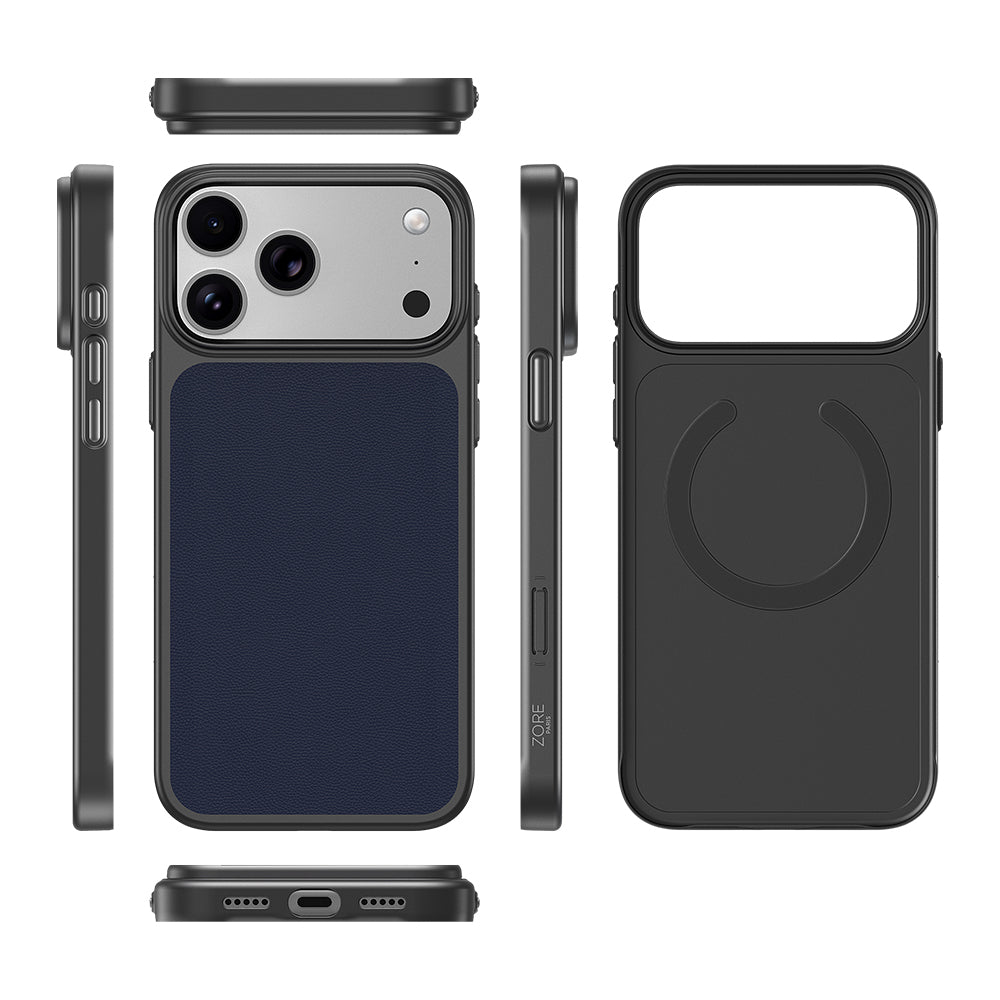 Apple iPhone 18 Pro Max Kılıf M-Safe Şarj Özellikli PU Zore Paris Trexo Sert PC Kapak Lacivert