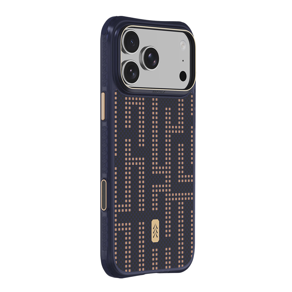 Apple iPhone 18 Pro Max Kılıf M-safe Şarj Özellikli Raptic Aramid Dual Grid Serisi Karbon Kapak Lacivert