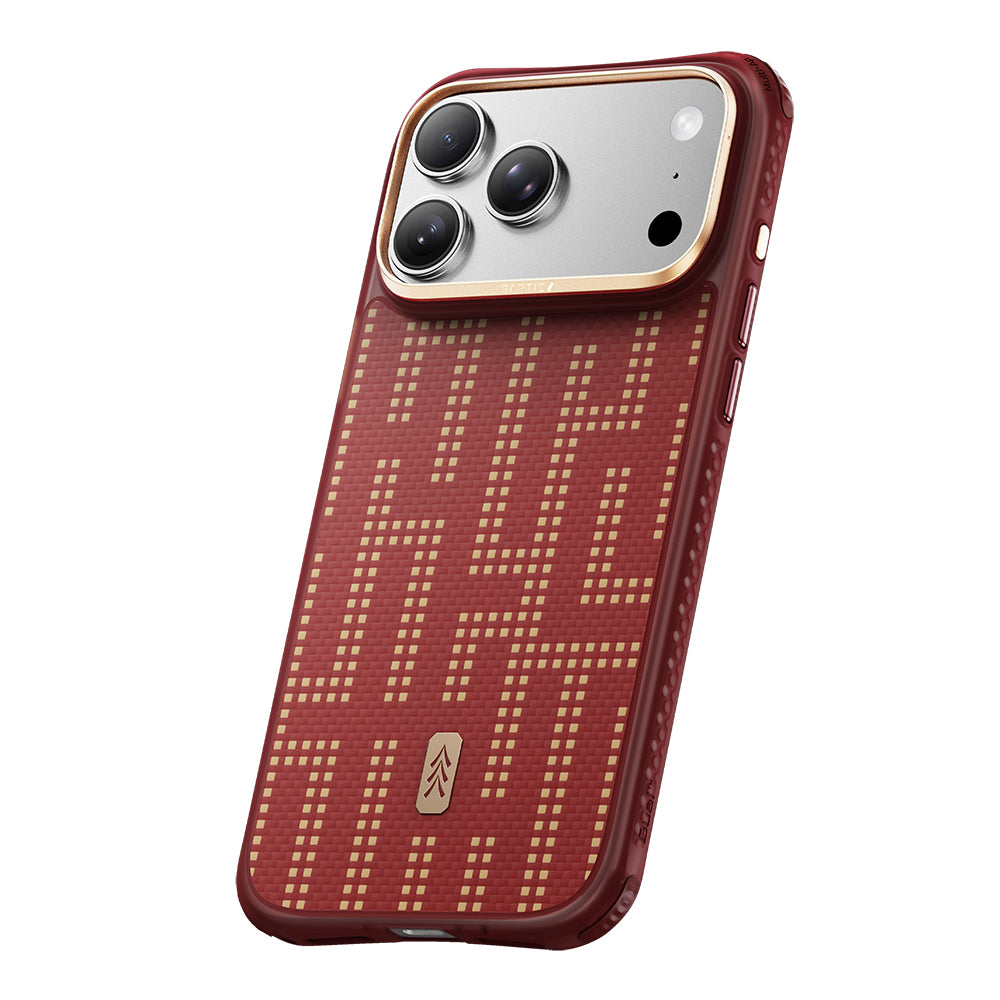 Apple iPhone 18 Pro Max Kılıf M-safe Şarj Özellikli Raptic Aramid Dual Grid Serisi Karbon Kapak Kırmızı