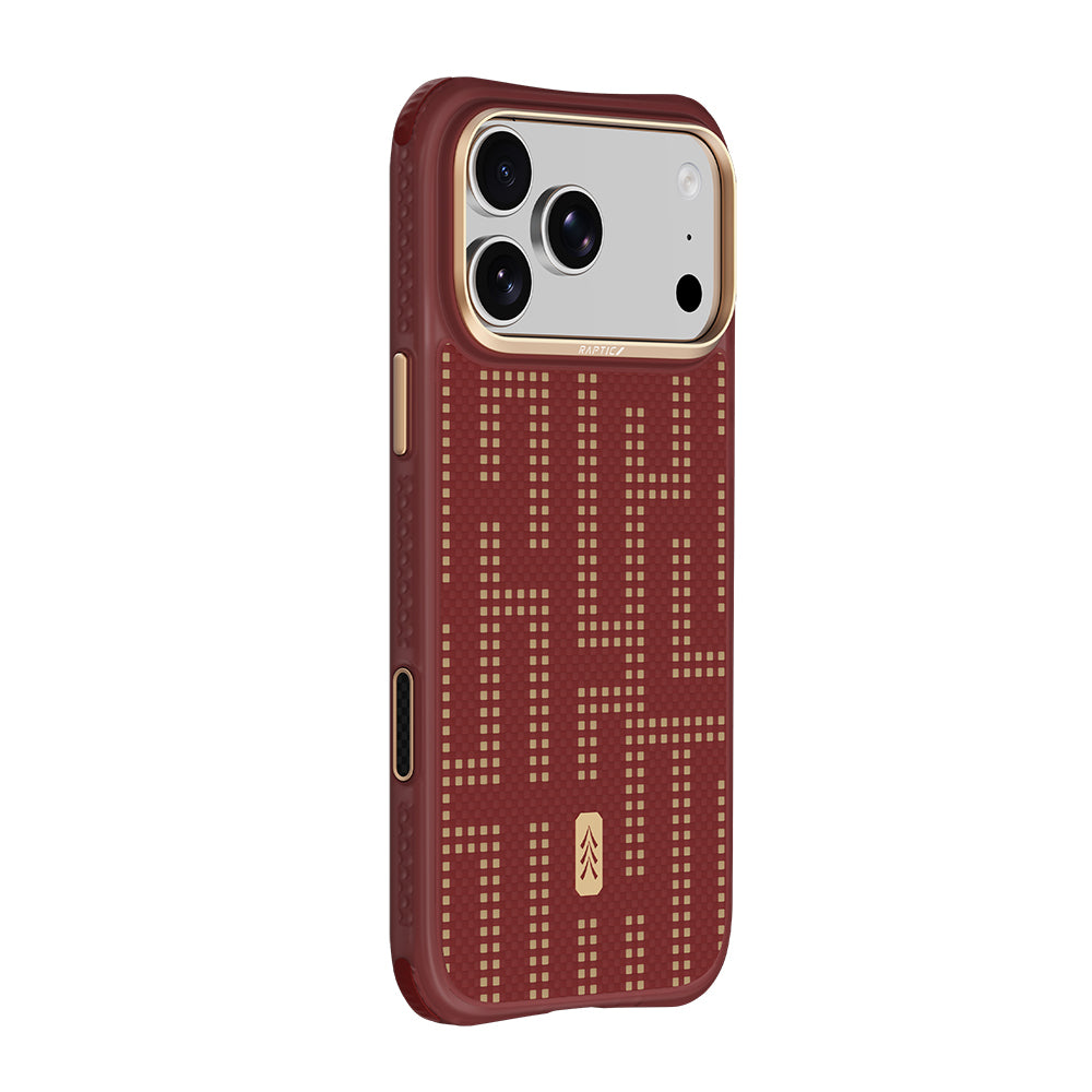 Apple iPhone 18 Pro Max Kılıf M-safe Şarj Özellikli Raptic Aramid Dual Grid Serisi Karbon Kapak Kırmızı