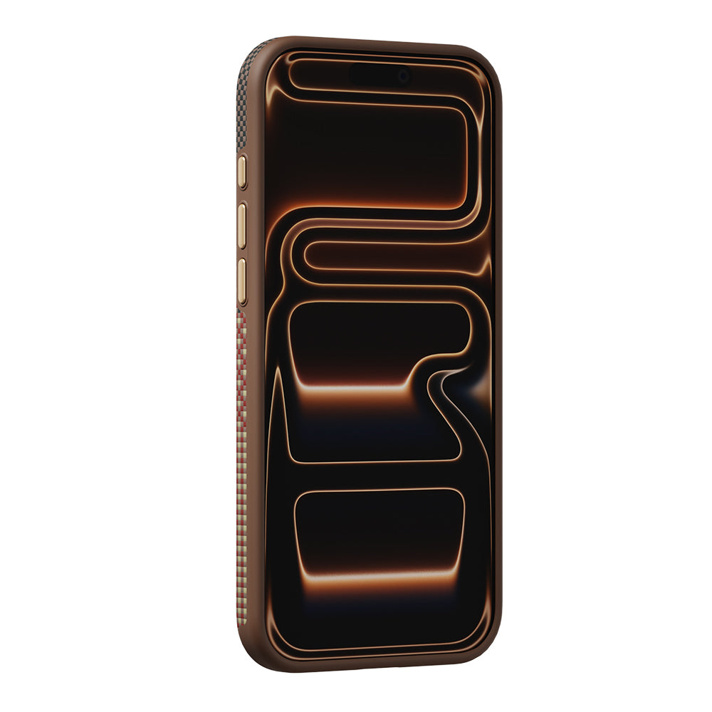 Apple iPhone 18 Pro Max Kılıf M-safe Şarj Özellikli Raptic Aramid Dual Ultra Serenity Serisi Karbon Kapak Kahverengi