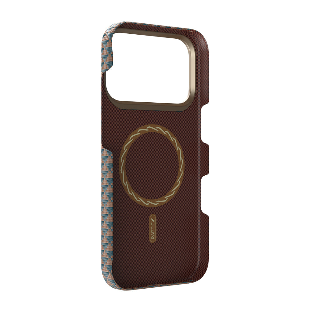Apple iPhone 18 Pro Max Kılıf M-safe Şarj Özellikli Raptic Aramid Skin Origin Serisi Karbon Kapak Kahverengi
