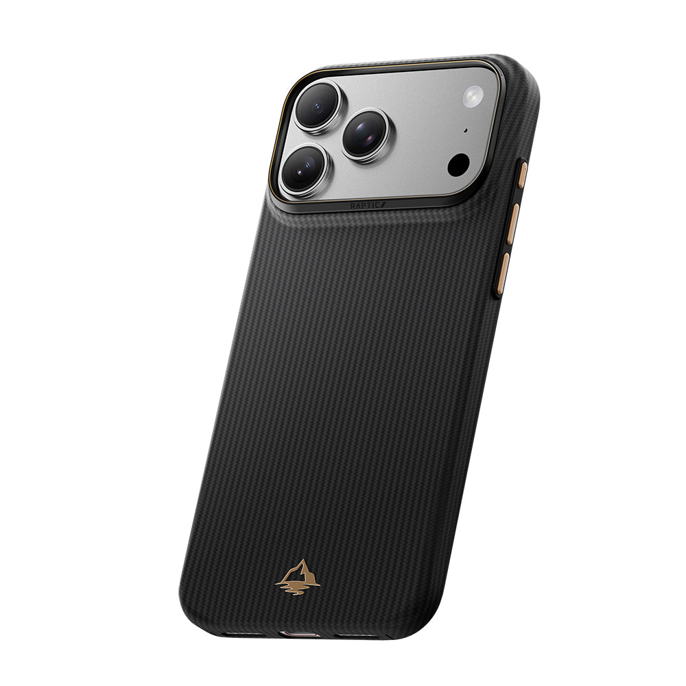 Apple iPhone 18 Pro Max Kılıf M-safe Şarj Özellikli Raptic Aramid Skin Reynis Serisi Karbon Kapak Siyah
