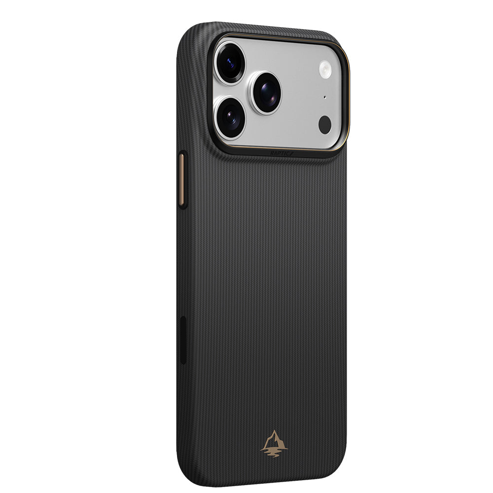 Apple iPhone 18 Pro Max Kılıf M-safe Şarj Özellikli Raptic Aramid Skin Reynis Serisi Karbon Kapak Siyah