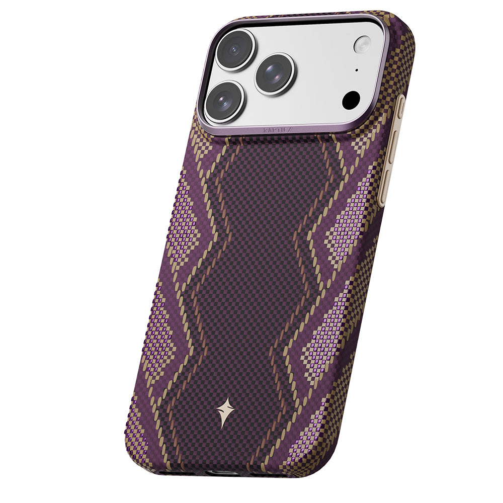 Apple iPhone 18 Pro Max Kılıf M-safe Şarj Özellikli Raptic Aramid Skin Scepter Serisi Karbon Kapak Bordo