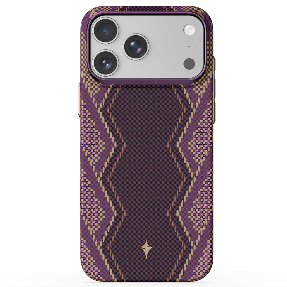Apple iPhone 18 Pro Max Kılıf M-safe Şarj Özellikli Raptic Aramid Skin Scepter Serisi Karbon Kapak Bordo