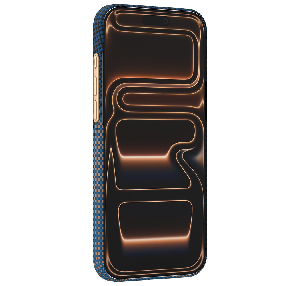 Apple iPhone 18 Pro Max Kılıf M-safe Şarj Özellikli Raptic Aramid Skin Serenity Serisi Karbon Kapak Lacivert