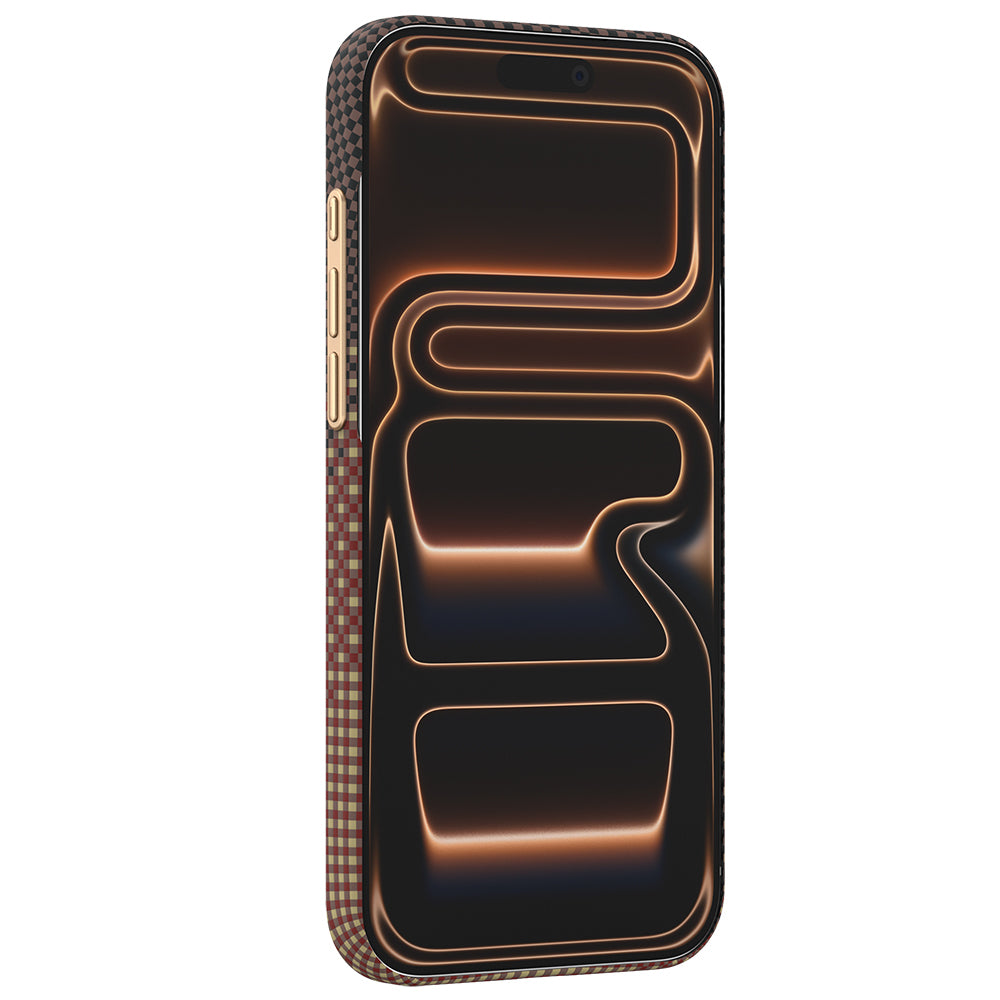 Apple iPhone 18 Pro Max Kılıf M-safe Şarj Özellikli Raptic Aramid Skin Serenity Serisi Karbon Kapak Kahverengi