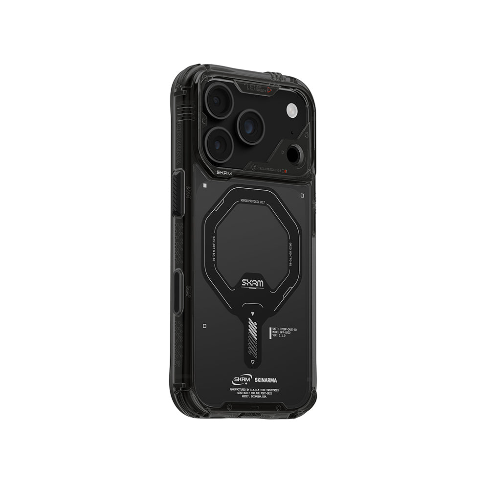 Apple iPhone 18 Pro Max Kılıf M-safe Şarj Özellikli Şeffaf Airbag Tasarımlı Skinarma Saido Mag-Charge Kapak Füme