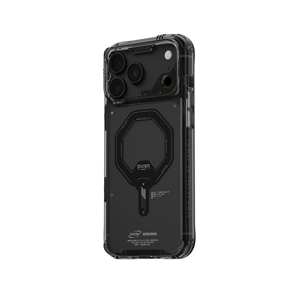 Apple iPhone 18 Pro Max Kılıf M-safe Şarj Özellikli Şeffaf Airbag Tasarımlı Skinarma Saido Mag-Charge Kapak Füme