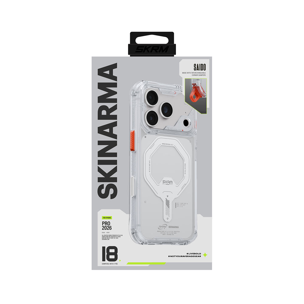Apple iPhone 18 Pro Max Kılıf M-safe Şarj Özellikli Şeffaf Airbag Tasarımlı Skinarma Saido Mag-Charge Kapak Şeffaf