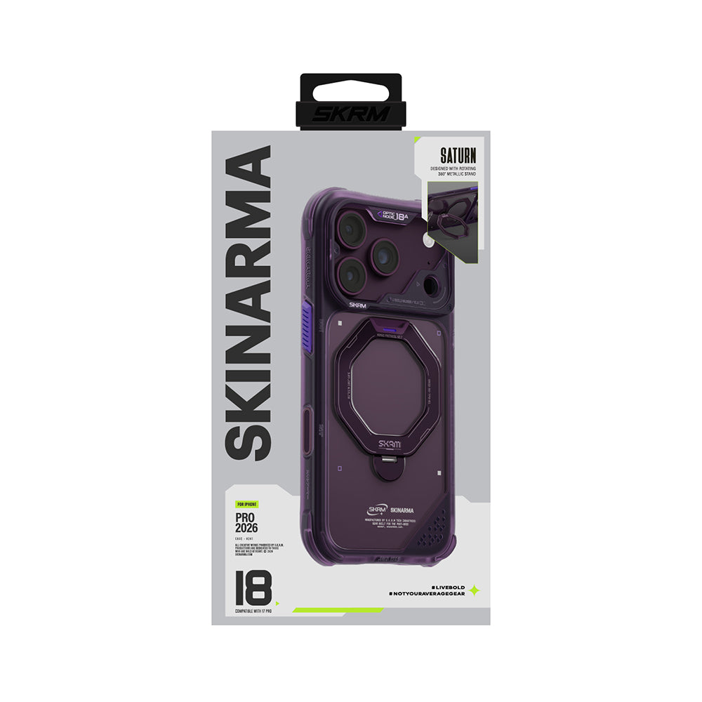 Apple iPhone 18 Pro Max Kılıf M-safe Şarj Özellikli Standlı Skinarma Saturn Kapak Bordo