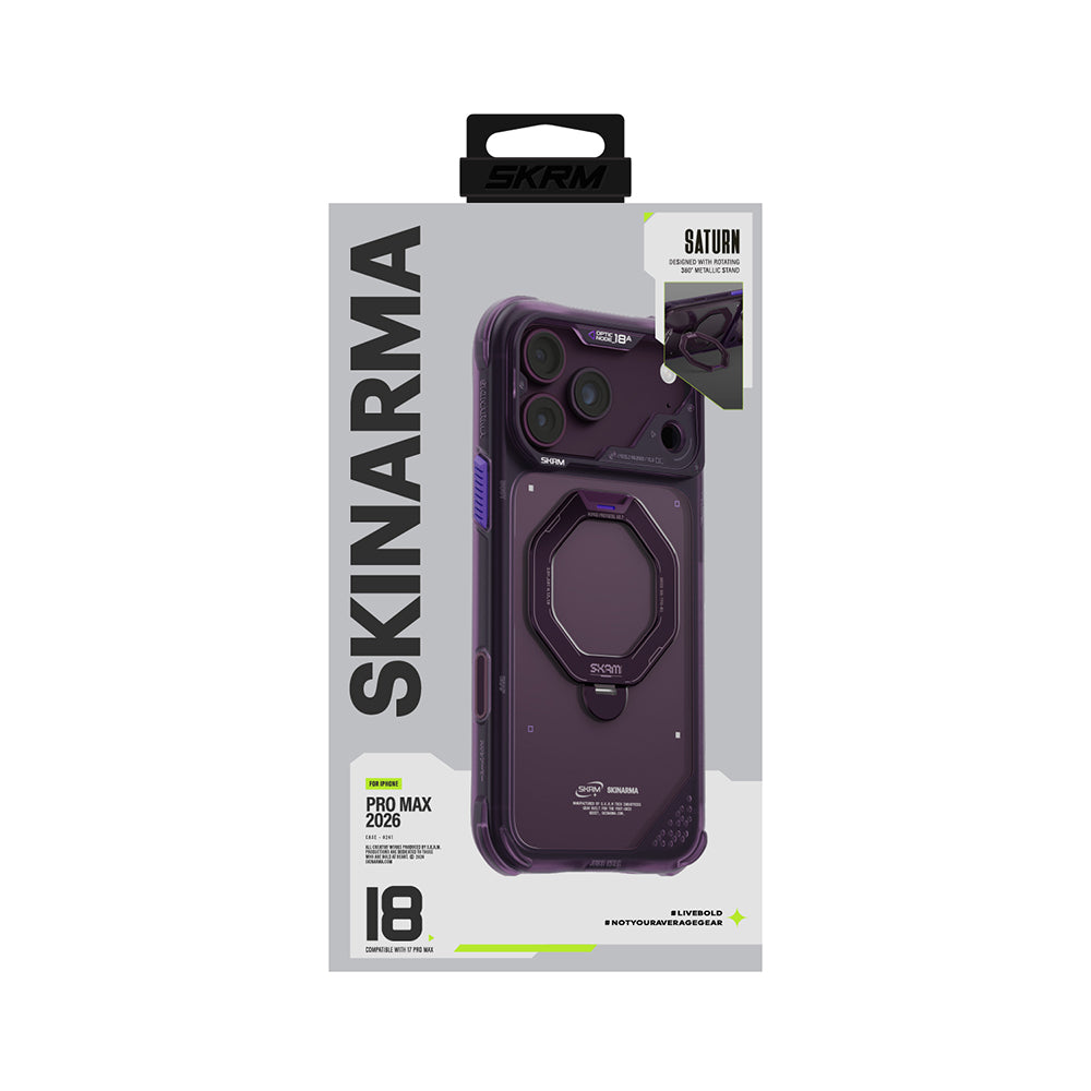 Apple iPhone 18 Pro Max Kılıf M-safe Şarj Özellikli Standlı Skinarma Saturn Kapak Bordo