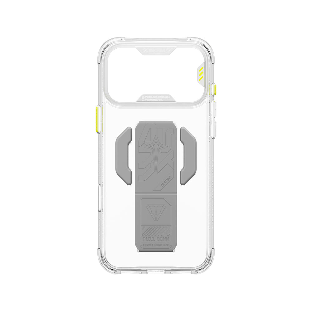 Apple iPhone 18 Pro Max Kılıf M-safe Şarj Özellikli Teknoloji Desenli Skinarma Helio CE Mag Charge Standlı Kapak Şeffaf