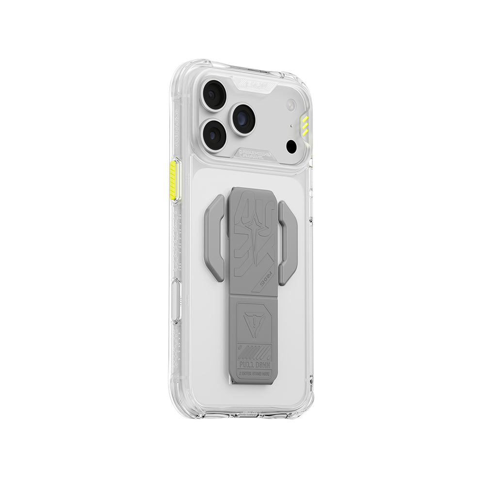 Apple iPhone 18 Pro Max Kılıf M-safe Şarj Özellikli Teknoloji Desenli Skinarma Helio CE Mag Charge Standlı Kapak Şeffaf