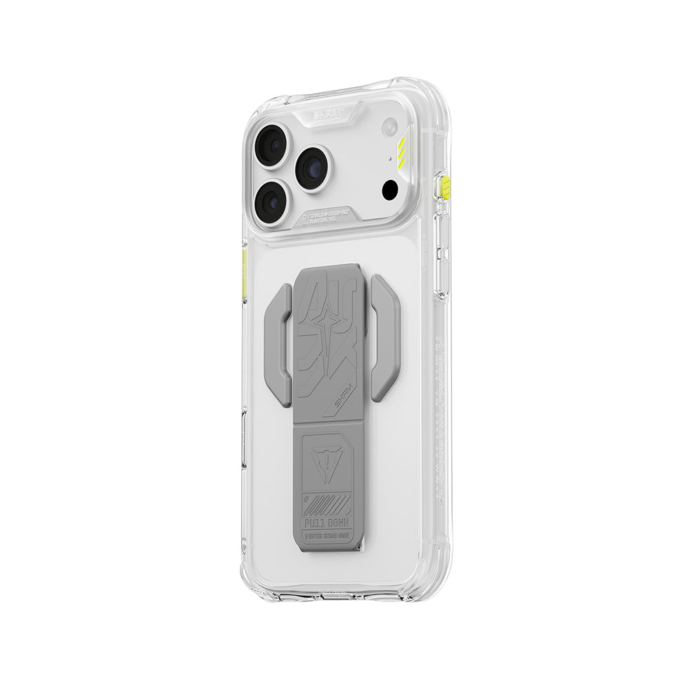 Apple iPhone 18 Pro Max Kılıf M-safe Şarj Özellikli Teknoloji Desenli Skinarma Helio CE Mag Charge Standlı Kapak Şeffaf