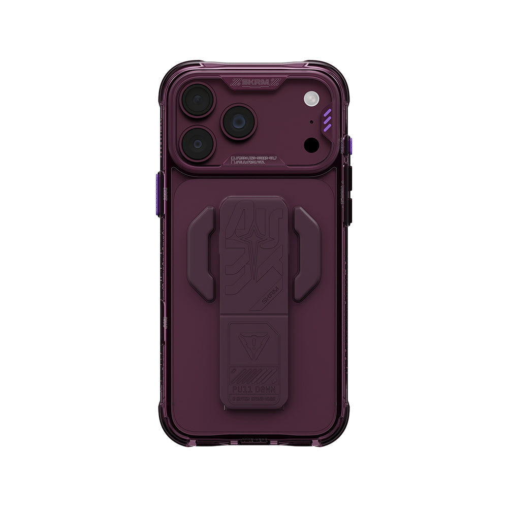 Apple iPhone 18 Pro Max Kılıf M-safe Şarj Özellikli Teknoloji Desenli Skinarma Helio CE Mag Charge Standlı Kapak Bordo