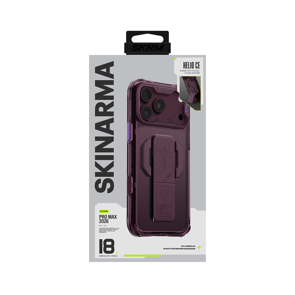 Apple iPhone 18 Pro Max Kılıf M-safe Şarj Özellikli Teknoloji Desenli Skinarma Helio CE Mag Charge Standlı Kapak Bordo
