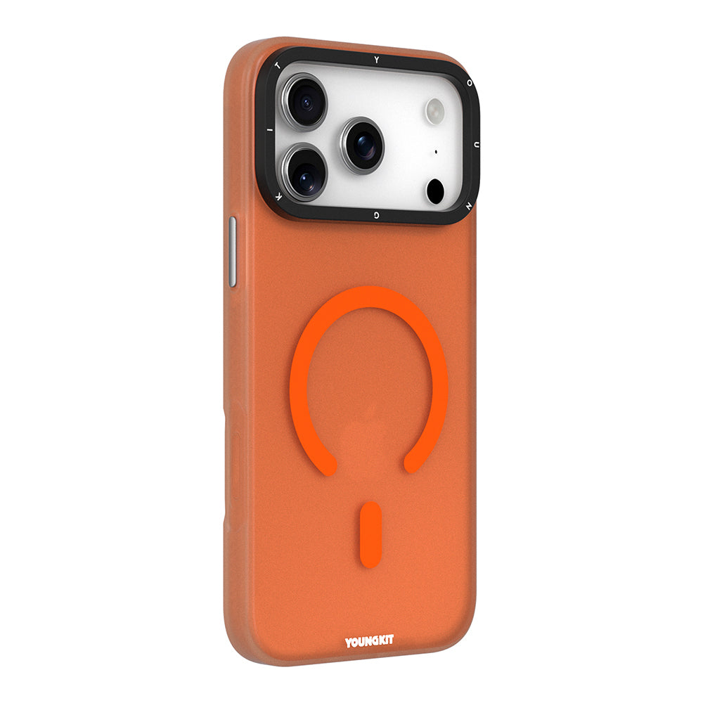 Apple iPhone 18 Pro Max Kılıf M-safe Şarj Özellikli Youngkit Hidden Sand Serisi Kapak Turuncu