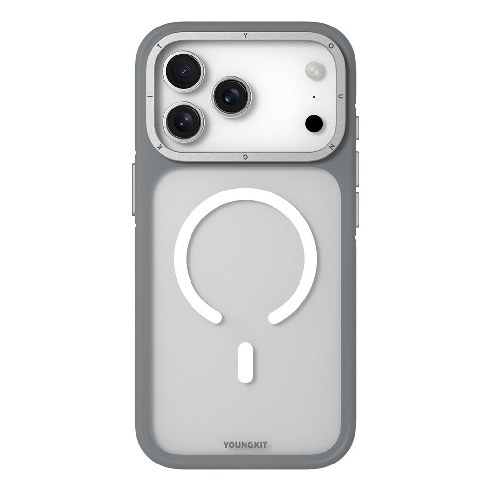 Apple iPhone 18 Pro Max Kılıf M-safe Şarj Özellikli Youngkit Rock Sand Serisi Kapak Gri