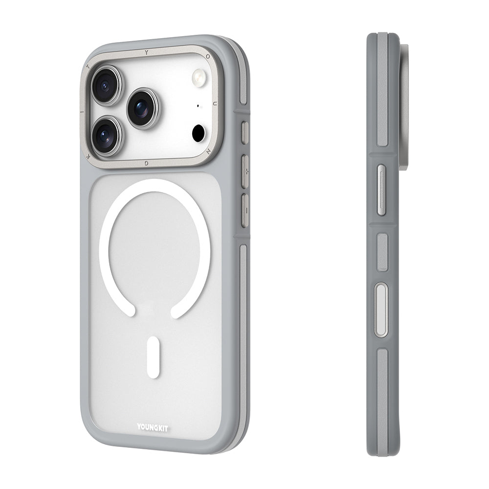 Apple iPhone 18 Pro Max Kılıf M-safe Şarj Özellikli Youngkit Rock Sand Serisi Kapak Gri