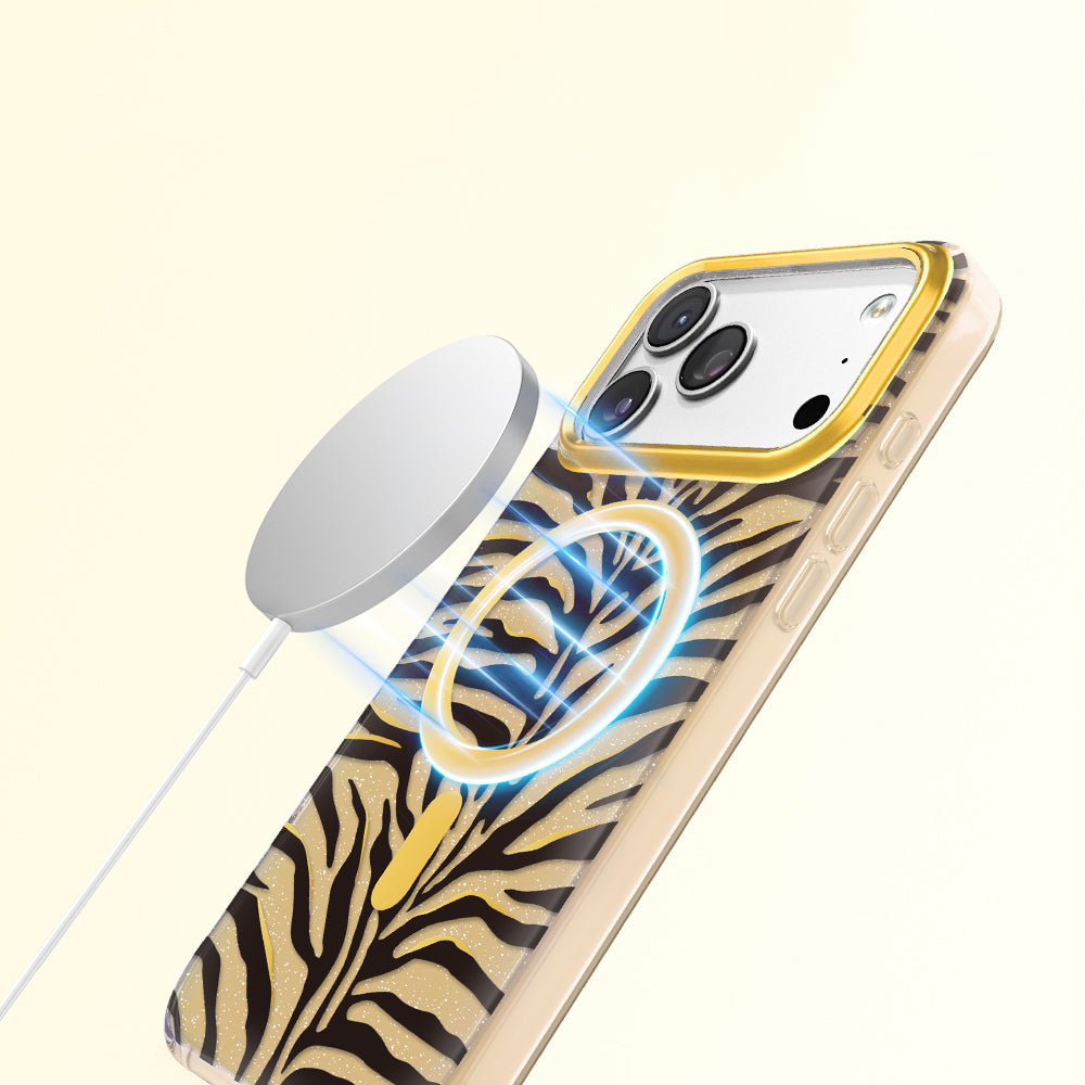 Apple iPhone 18 Pro Max Kılıf M-Safe Şarj Özellikli Zore Paris Veyro TPU Kapak Gold