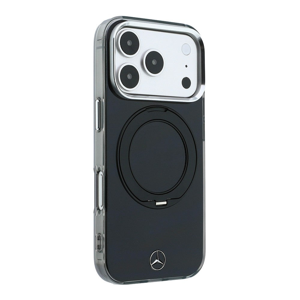 Apple iPhone 18 Pro Max Kılıf Mercedes Benz Orjinal Lisanslı M-safe Şarj Özellikli 360 Derece Dönebilen Standlı Metal Logolu Sert PC Kapak Siyah